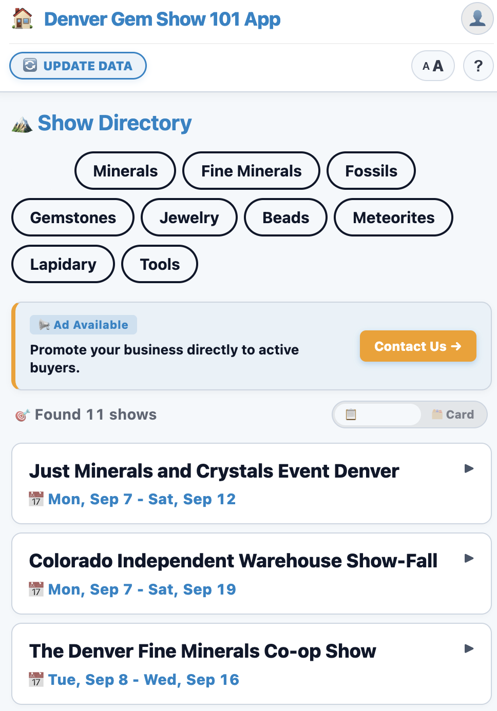 Denver Gem Show 101 App Show Directory